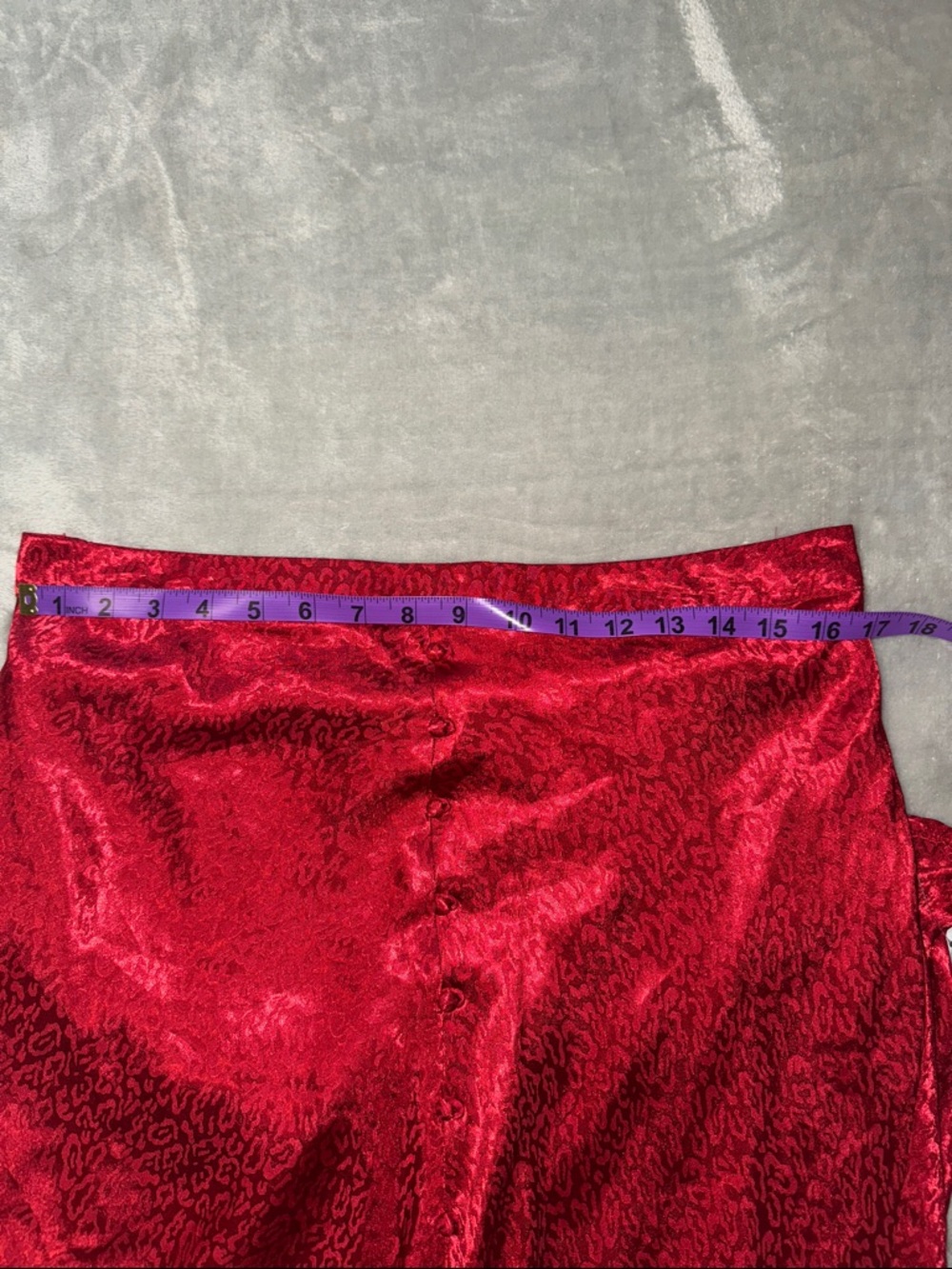 NSR Red Satin Maxi Skirt with Subtle Texture and front slit - Picture 7 of 9
